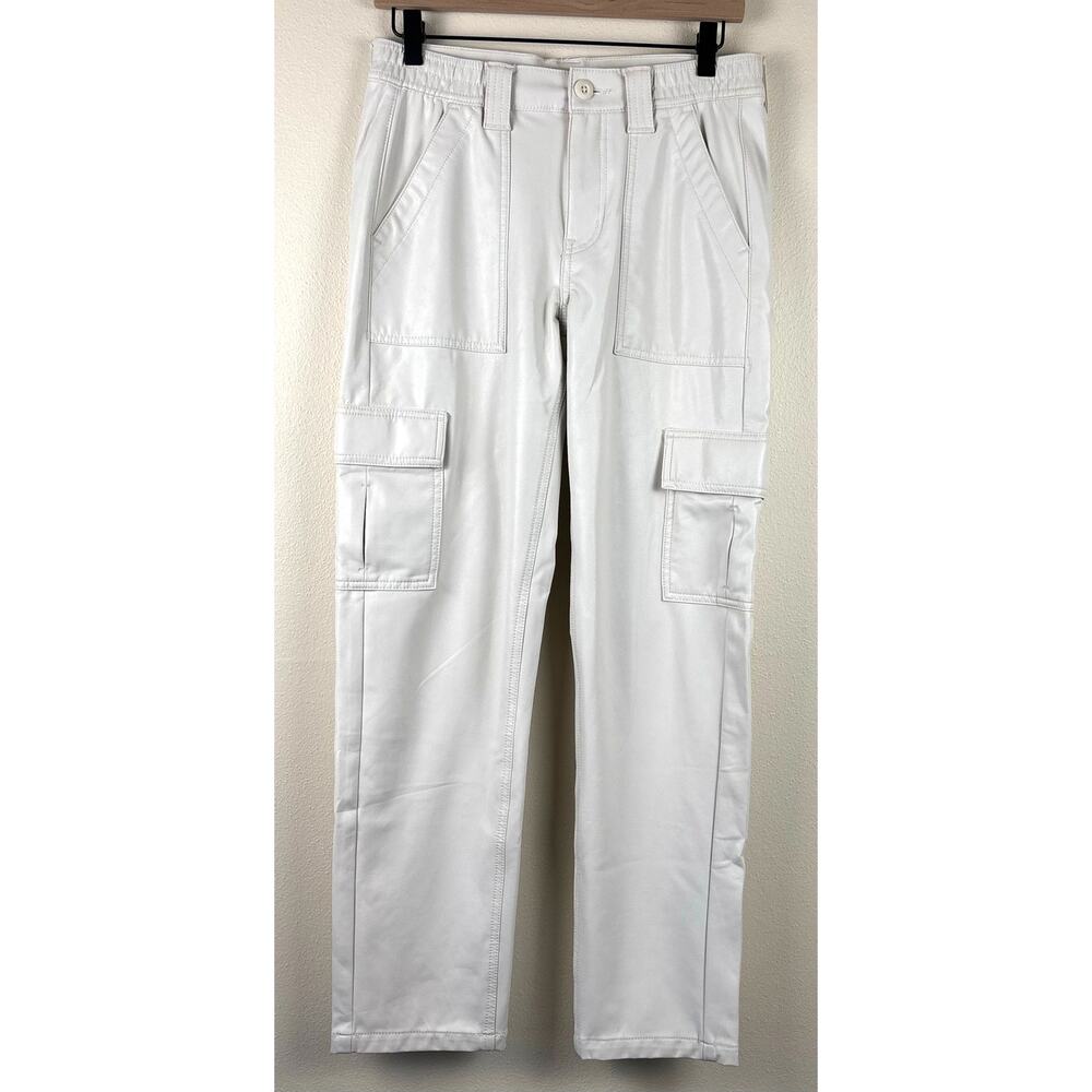 American Eagle Faux Leather Elastic Waist Cargo Pants Size 4 Cream